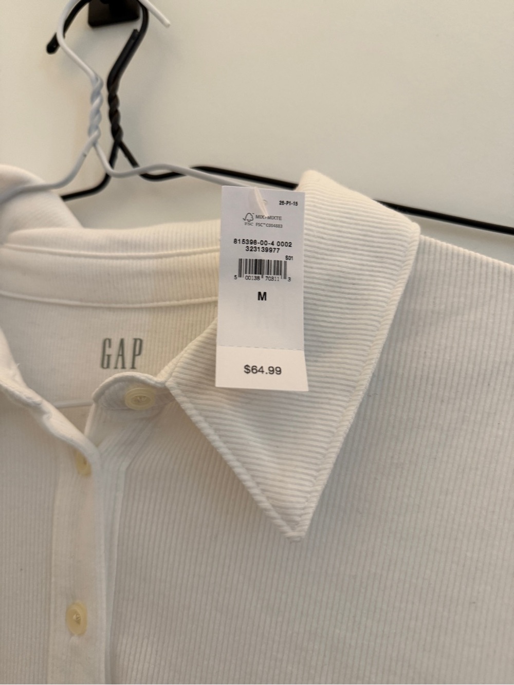 Classic White Button-Front Ribbed Long Sleeve Top - Picture 3 of 3